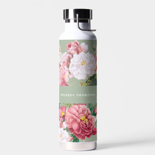 ヴィンテージボタニカルバラパステルグリーン&ピンク ウォーターボトル (左面)