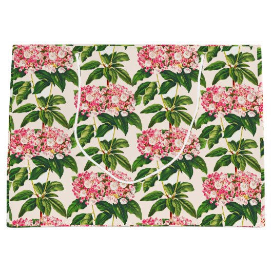 ヴィンテージボタニカルピンクマウンテンローレルフラワー ラージペーパーバッグ (正面)
