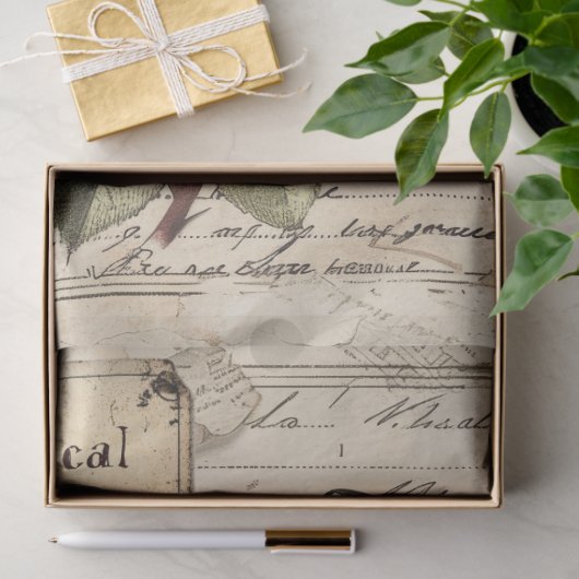 ヴィンテージボタニカルピンクローズ&バタフライエフェメラ 薄葉紙 (ギフト)