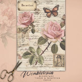 ヴィンテージボタニカルピンクローズ&バタフライエフェメラ 薄葉紙