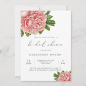 ヴィンテージボタニカルピンク牡丹ブライダルシャワー 招待状 (正面)