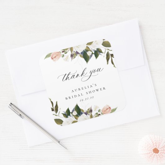 ヴィンテージボタニカルフローラありがとう スクエアシール (封筒)