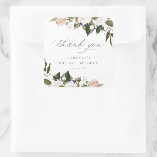 ヴィンテージボタニカルフローラサンキュースクエアステッカー スクエアシール (バッグ)