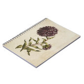 ヴィンテージボタニカルフローラダブルアスターイラストレーション ノートブック (左側)