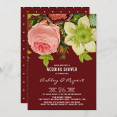 ヴィンテージボタニカルフローラレッドウェディングシャワー 招待状 (正面/裏面)
