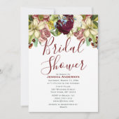 ヴィンテージボタニカルブルゴーニュ金ゴールドブライダルシャワー 招待状 (正面)