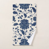 ヴィンテージボタニカルブルー+ホワイトパターンフローラ バスタオルセット (ハンドタオル)