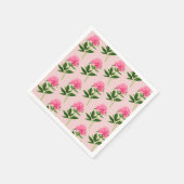 ヴィンテージボタニカルプリントパステルピンク牡丹 スタンダードカクテルナプキン (角)