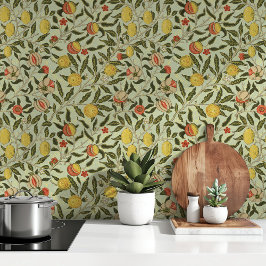 ヴィンテージボタニカルポメグラナートシトラスティール（緑がかった色）ブルー 壁紙