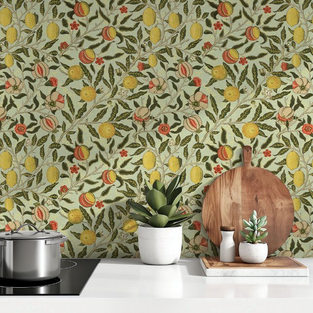 ヴィンテージボタニカルポメグラナートシトラスティール（緑がかった色）ブルー 壁紙 (クリエイターアップロード済み)