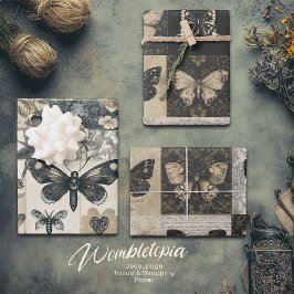 ヴィンテージボタニカルモスコラージハロウィーン ラッピングペーパーシート