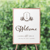 ヴィンテージボタニカルモノグラムクレストウェルカムサイン ポスター