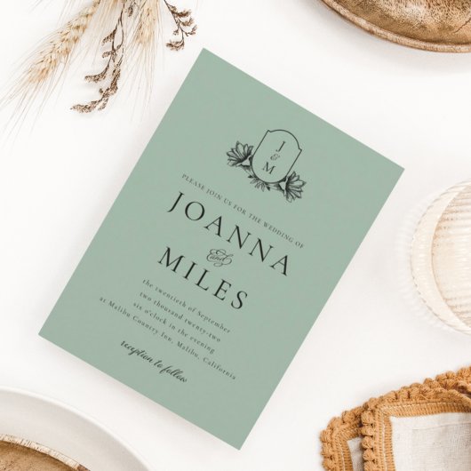ヴィンテージボタニカルモノグラムセージ招待状 招待状