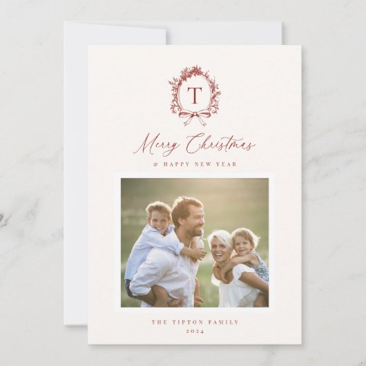 ヴィンテージボタニカルモノグラムフォトホリデーカード シーズンカード (正面)