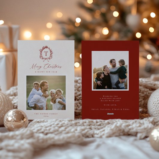 ヴィンテージボタニカルモノグラムフォトホリデーカード シーズンカード