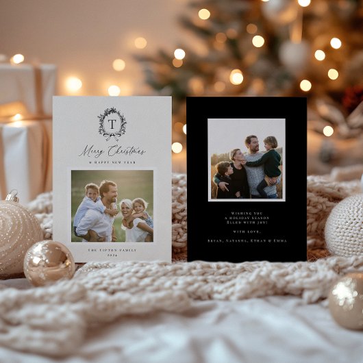 ヴィンテージボタニカルモノグラムフォトホリデーカード シーズンカード