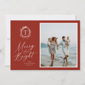 ヴィンテージボタニカルモノグラム3フォトホリデーカード シーズンカード (正面)