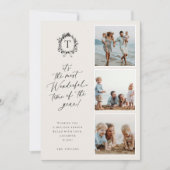 ヴィンテージボタニカルモノグラム3フォトホリデーカード シーズンカード (正面)