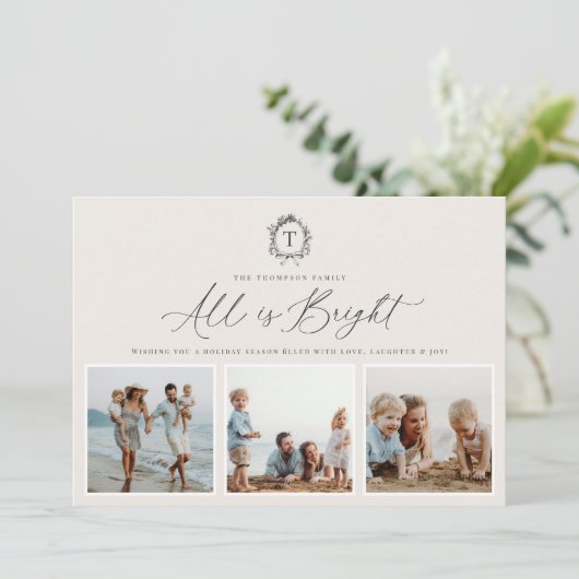 ヴィンテージボタニカルモノグラム3フォトホリデーカード シーズンカード (スタンド正面)