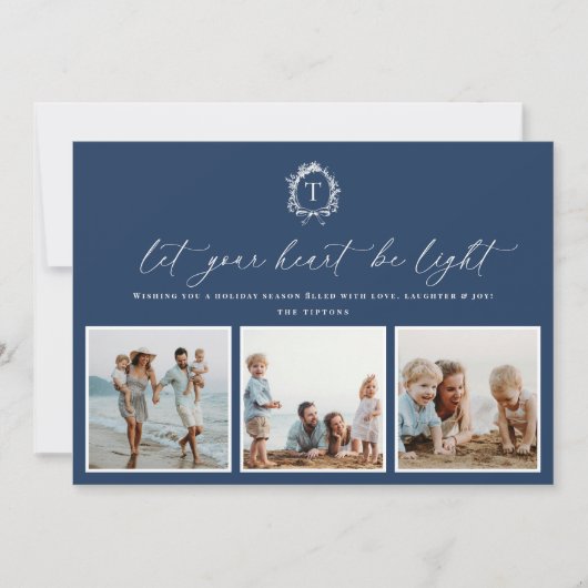 ヴィンテージボタニカルモノグラム3フォトホリデーカード シーズンカード (正面)