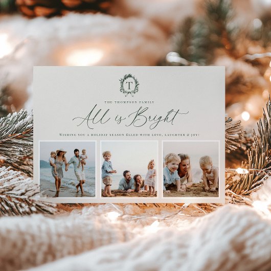 ヴィンテージボタニカルモノグラム3フォトホリデーカード シーズンカード