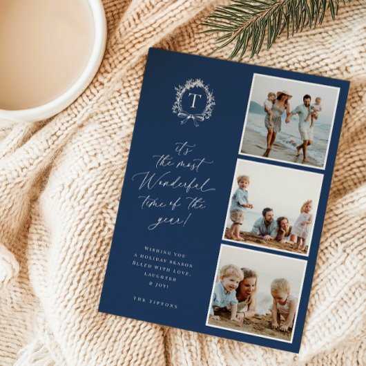 ヴィンテージボタニカルモノグラム3フォトホリデーカード シーズンカード