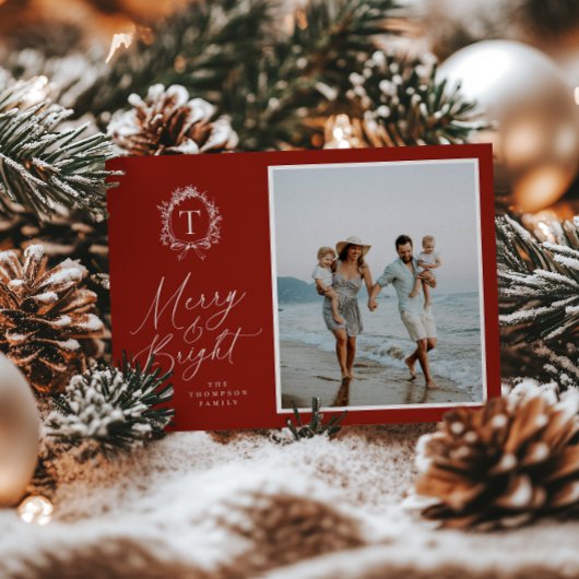 ヴィンテージボタニカルモノグラム3フォトホリデーカード シーズンカード