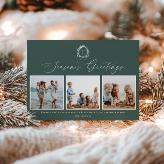 ヴィンテージボタニカルモノグラム3フォトホリデーカード シーズンカード