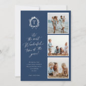 ヴィンテージボタニカルモノグラム3フォトホリデーカード シーズンカード (正面)