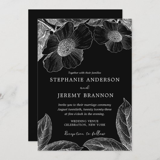 ヴィンテージボタニカルラインアート招待状 招待状 (正面/裏面)