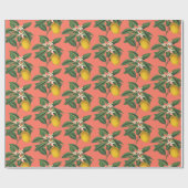 ヴィンテージボタニカルレモンフルーツブロッサムオレンジレッド ラッピングペーパー (フラット)