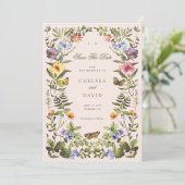 ヴィンテージボタニカルワイルドフラワーボホ日付を保存 招待状 (スタンド正面)