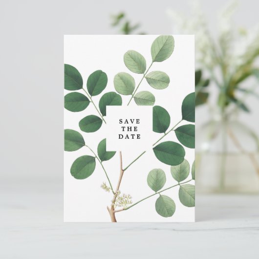 ヴィンテージボタニカル日付カードを保存 招待状 (スタンド正面)