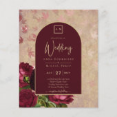 ヴィンテージボタニカル深いレッドロ結婚ーズ金ゴールド文字 (正面)