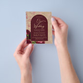 ヴィンテージボタニカル深いレッドロ結婚ーズ金ゴールド文字 チラシ (手)