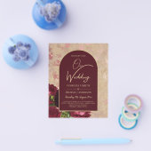 ヴィンテージボタニカル深いレッドロ結婚ーズ金ゴールド文字 チラシ (シングル)