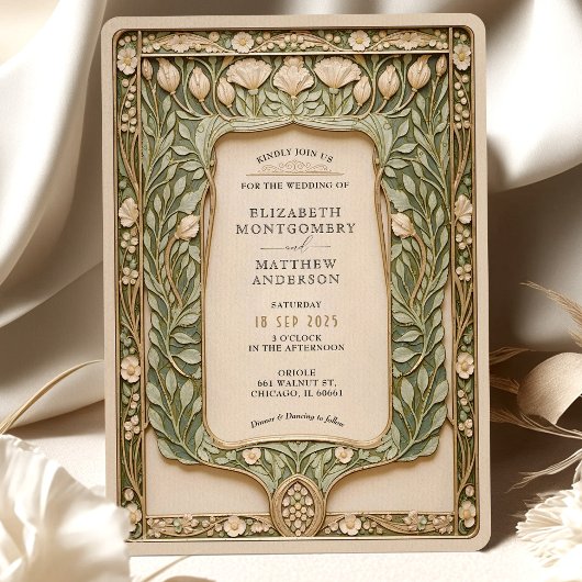 ヴィンテージボタニカル結婚アールヌーボー 招待状