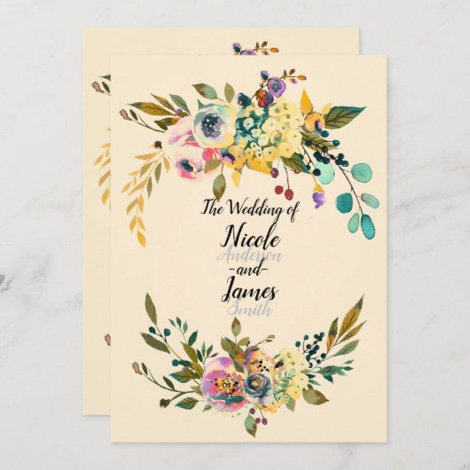 ヴィンテージボタニカル葉フローラクリー結婚ム 招待状 (正面/裏面)