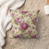 ヴィンテージボタニッ素朴クピンク&クリームフローラ クッション (ブランケット)