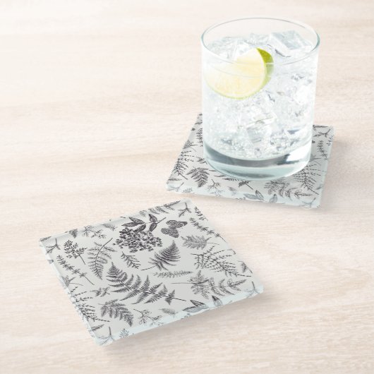 ヴィンテージボタニーとバタフライパターン ガラスコースター (アングル)