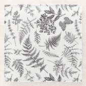 ヴィンテージボタニーとバタフライパターン ガラスコースター (正面)