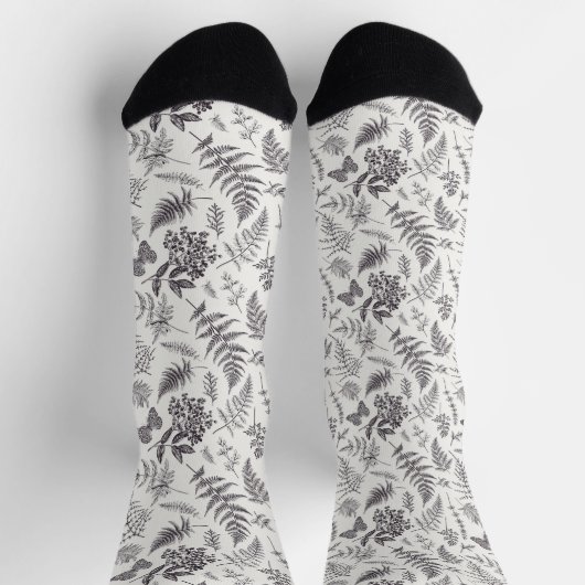 ヴィンテージボタニーとバタフライパターン ソックス (上部)