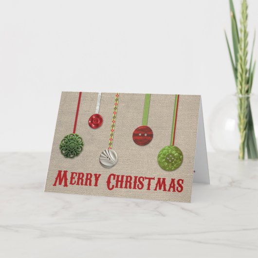 ヴィンテージボタンのオーナメント及びバーラップのクリスマスカード シーズンカード (正面)
