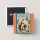 ヴィンテージボタン付きウサギ 缶バッジ (正面&裏面)