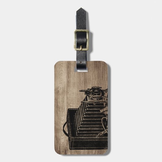 ヴィンテージボックスカメラシルエット荷物タグ ラゲッジタグ (正面縦)