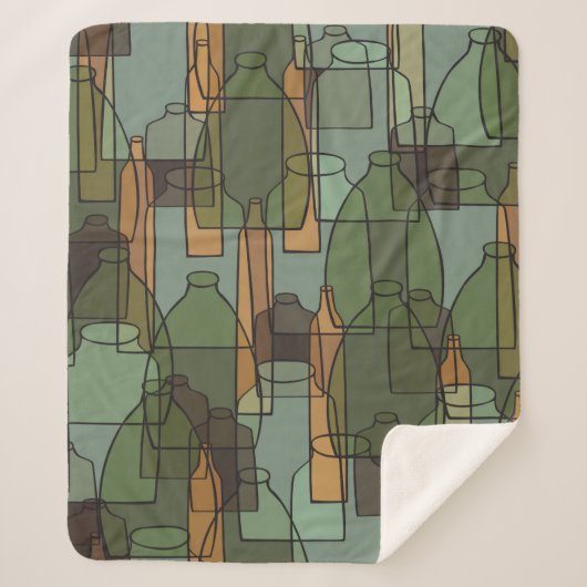 ヴィンテージボトル，ジャー，眼鏡の模様 シェルパブランケット (正面)