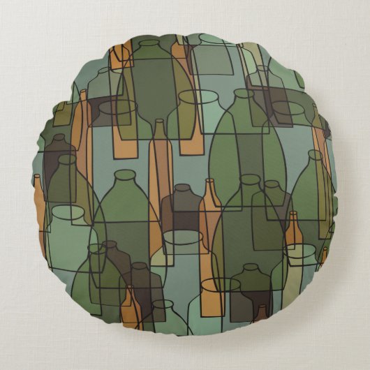ヴィンテージボトル，ジャー，眼鏡の模様 ラウンドクッション (正面)