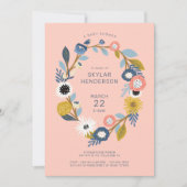 ヴィンテージボヘミアフローラリースベビーバードシャワー 招待状 (正面)