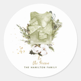 ヴィンテージボヘミアンファミリークリスマスウォーター色 ラウンドシール