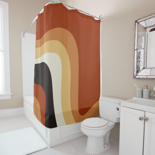 ヴィンテージボヘミアン抽象芸術70sグルーヴィー焼きオレンジ シャワーカーテン (インサイチュ)